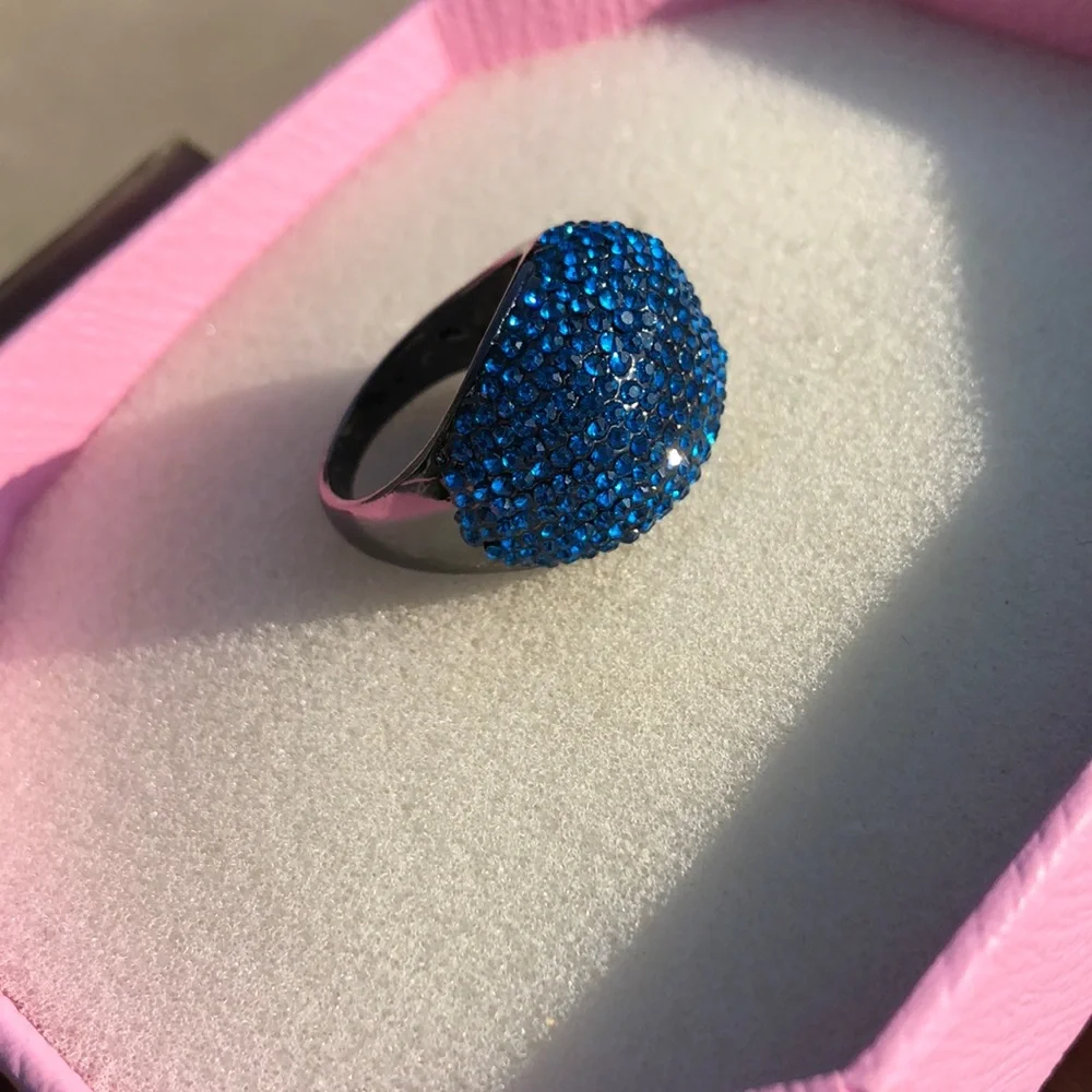 Hematite finished with ombre blue Swarovski elements ring size 9